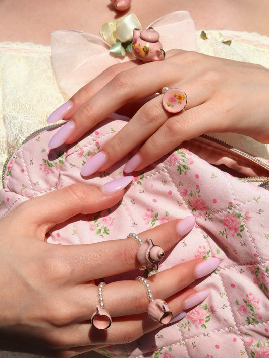 Coral tea set rings