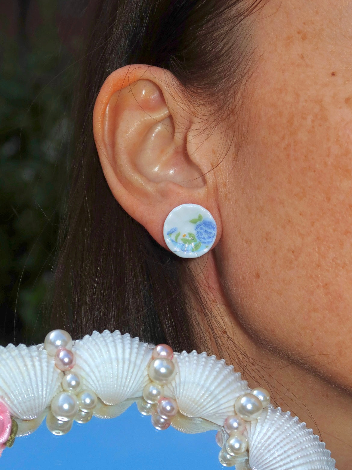 Blue saucer earrings