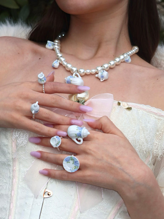 Blue tea set rings