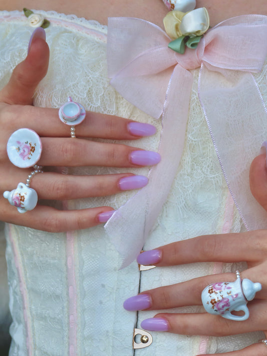 Pink tea set rings