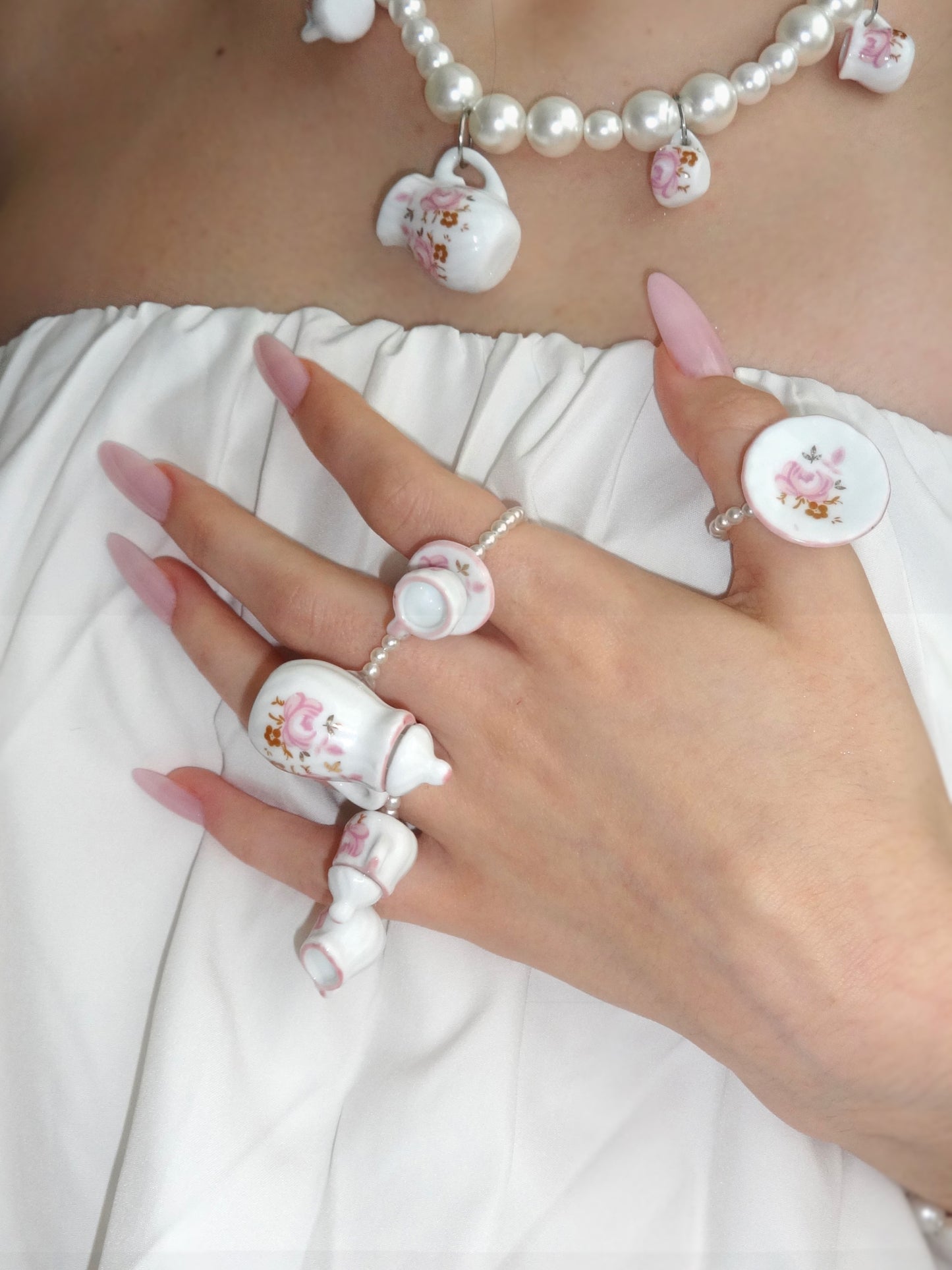 Pink tea set rings